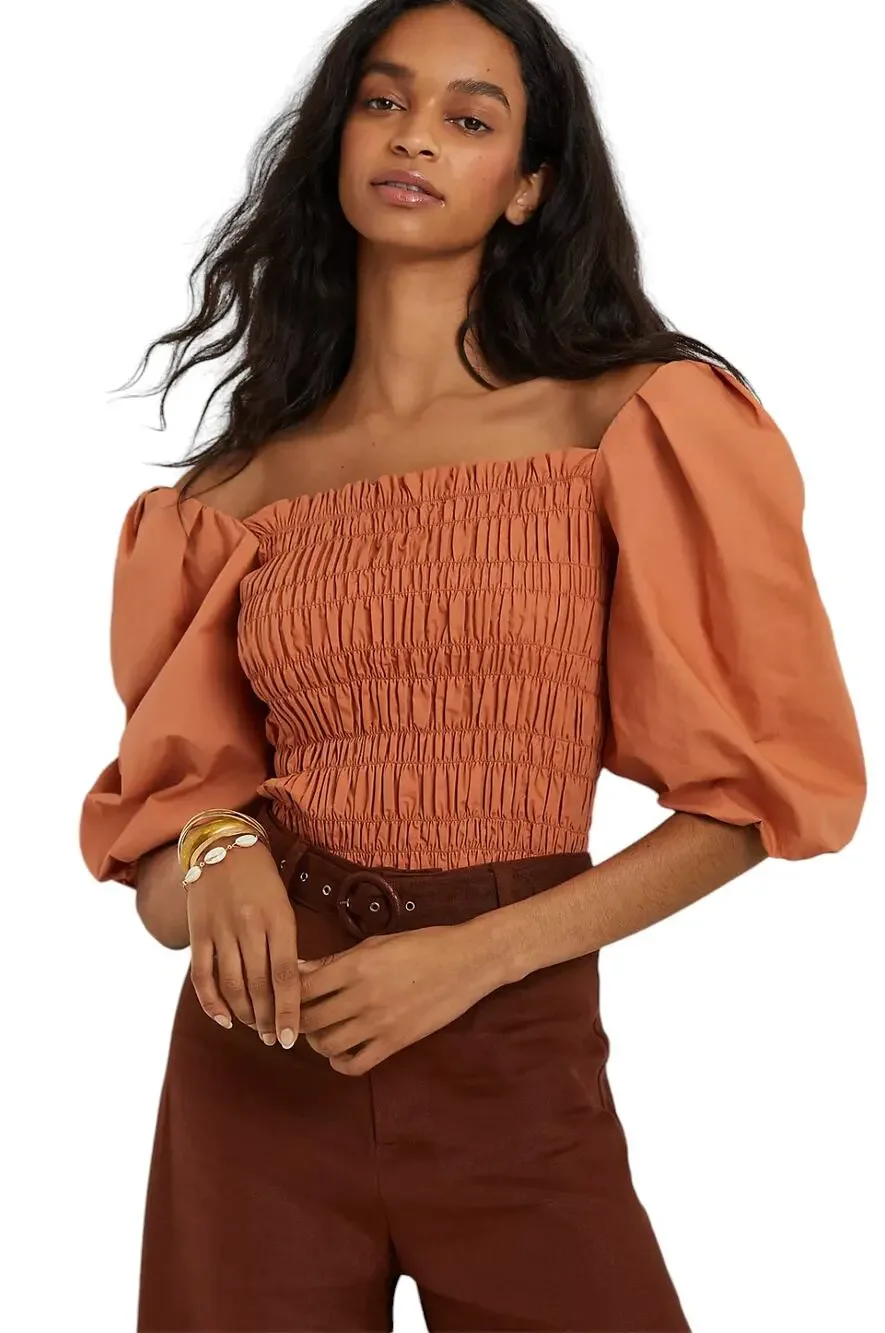 Anthropologie x Mare Mare Salina Terracotta Smocked Crop Top